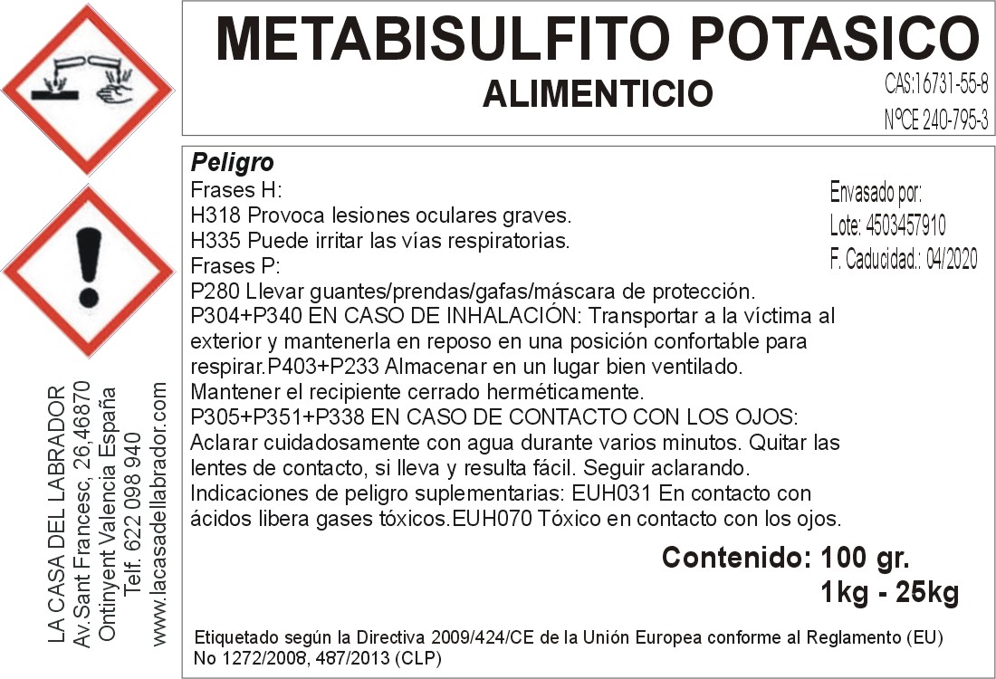 Metabisulfito Potásico Alimenticio